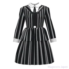 コスプレ衣装 子供 ハロウィン ストライプドレス 水曜日 アダムスファミリー MR251029-y04