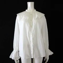 チャオパニック ティピー CIAOPANIC TYPY シャツ ブラウス フリル ラッフル襟 バンドカラー ドロップショルダー キャンディースリーブ 長袖 M-L 白 ホワイト