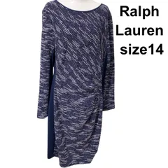 ◆ ラルフローレン Ralph Lauren ワンピース 長袖 ニット ボートネック ネイビー ブルー 14 XL レディース H5X076