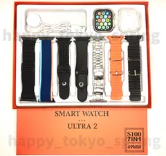 送料無料 新品 S100 Ultra2大画面 バンド7種類 スマートウォッチ 通話 音楽 多機能 血中酸素 血圧 Apple Watch Ultra2 代替品 iOS Android