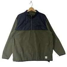 Eddie Bauer WORK WEAR エディーバウアー フリースハーフジップ ジャケット ハーフジップ アノラック プルオーバー ライトアウター ジャケット ワンポイント刺繡 XLサイズ カーキ ブラック