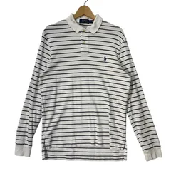 POLO RALPH LAUREN ポロラルフローレン ボーダー ポニー刺繡 長袖 ポロシャツ ワンポイント刺繡 オーバーサイズ ビッグシルエット CHINA製 Mサイズ ホワイト