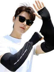 RENASYS アームカバー メンズ 接触冷感 uvカット 腕カバー 日焼け 紫外線 対策 通気 メッシュ 防虫 (接触冷感 ブラック)