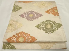 平和屋着物●六通柄袋帯　唐織　菱花文　金糸　正絹　逸品　CAAZ6453dy 平和屋着物○六通柄袋帯 唐織 菱花文 金糸 正絹 逸品 CAAZ6453dy