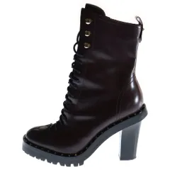 VALENTINO (ヴァレンティノ) スタッズ付レースアップロングヒールブーツ レザーシューズ ブラウン レディース