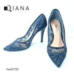 ダイアナ DIANA チュールレース パンプス 23.5cm ネイビー 紺 花柄 刺繍 ポインテッドトゥ ピンヒール 美脚 定番 人気 日本製 通勤 結婚式 パーティー 式典 謝恩会 お呼ばれ 完売品 フェミニン エレガント メンテナンス済 hws01755