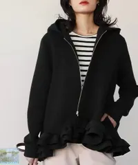 バックフリルパーカー長袖レディーススウェット たかフード付きギャザーブルゾントレーナーアウタースおしゃれフェミニン674