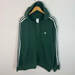 adidas アディダス スウェットパーカー スリーストライプス アースカラー グリーン 2XOサイズ メンズ 古着 ストリート
