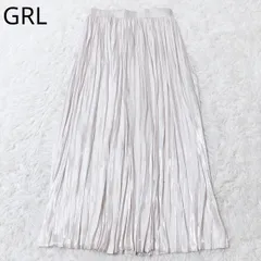 グレイル　プリーツスカート　ロング　サテン　ウエストゴム　光沢　上品　カジュアル　フェミニン　エレガント　アイボリー系