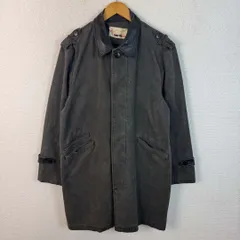 ステンカラーコート レザー襟 ウォッシュ加工 チャコールグレー 03サイズ メンズ 古着 モード　アメカジ　ストリート