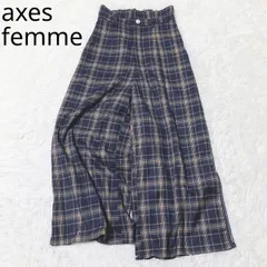 アクシーズファム　ワイドパンツ　チェック柄　ウエストゴム　ゆったり　タック　カジュアル　シンプル　ネイビーベージュ