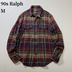 ラルフローレン リネン ワークシャツ チェック ブルー Sサイズ チン 