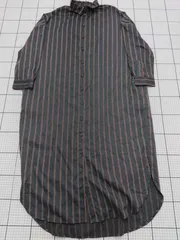 ◇ ⊂ antiqua ストライプシャツワンピース チャコールグレー系×ワインレッド系 FREE レディース E  【1508250038310】