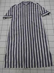 ◇ ⊂ Simplicité バンドカラー ストライプワンピース ネイビー系×オフホワイト系 Mサイズ レディース E  【1508250038488】