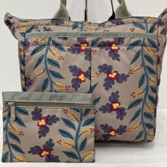 5354　LeSportsac　レスポートサック　エブリガールトート　トートバッグ　 花柄　リーフ　総柄　カーキベージュ系　ナイロン　 ポーチ付き　レディース