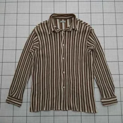◇ ⊂ LOWRYS FARM ストライプ柄シャツ ブラウン系×アイボリー系 Mサイズ レディース E  【1508260020428】