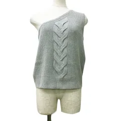 ニコアンド Niko and.. ベスト ニット プルオーバー ケーブル編み ワンショルダー ノースリーブ M グレー 水色 ライトブルー
