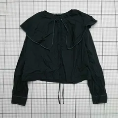 ◇ ⊇ ザラ　コットンフリルカラーブラウス　ブラック系　長袖　Mサイズ　レディース E  【1508260037723】