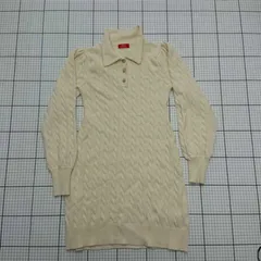 ◇ ⊇ 【ポロ POLO】ケーブル編みニットワンピース 長袖 ポロ襟 ベージュ系 Sサイズ レディース E  【1508260043007】