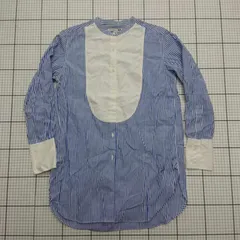 ◇ ⊂ 【JWアンダーソン UNIQLO】ストライプ バンドカラーシャツ ブルー系 Mサイズ レディース レディース E  【1508260042994】