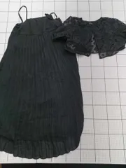 ◇ ⊂ 【アースミュージック＆エコロジー 】レースボレロ＆プリーツキャミワンピース ブラック系 Fサイズ レディース E  【1508260043434】