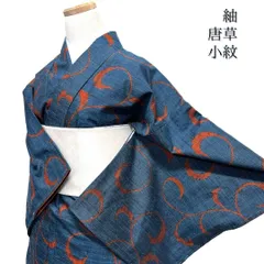 小紋　唐草文様　紬　くすみカラー　着物　103b d