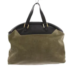 ロエベ LOEWE ヴィンテージ アナグラム ハンドバッグ トートバッグ スエード レザー カーキ 黒 ブラック /YM ■OH