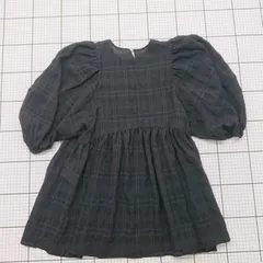 ◇ ⊂ PLST プラステ 透け感 チェック柄 半袖 パフスリーブペプラム サイズS ブラック系 レディース E  【1509190034820】