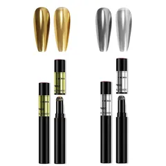 2色セット ミラーネイルペン ミラーパウダー スティックタイプ メタリックネイル ジェルネイル 固形 0.6g入り クロムパウダー カメレオンネイル クッションペン ゴールド ネイルアート 1