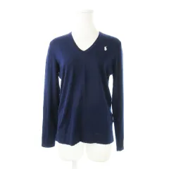ポロゴルフ ラルフローレン POLO GOLF RALPH LAUREN ニットセーター Vネック 長袖 メリノウール 薄手 ハイゲージ ロゴ 刺繍 S 紺 ネイビー /CK18 ■GY11