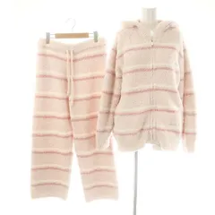 ジェラートピケ gelato pique セットアップ ボーダー柄モコモコパーカー パンツ 部屋着 ルームウェア ナイトウエア ソックス付き F ピンク /MI ■OS