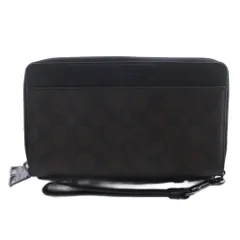 コーチ COACH シグネチャー ダブルジップ トラベル オーガナイザー ラウンドファスナー 長財布 ロゴ 黒 茶