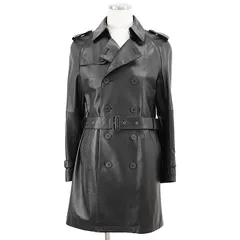 BURBERRY BLACK LABEL バーバリー ブラック レーベル レザートレンチコート ロゴ ボタン ラムレザー ダブルブレスト エポレット アウター レザーベルト付属 メンズ サイズ Ｍ ブラック 黒