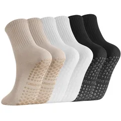 【新品】 [girldate] ヨガソックス 滑り止め靴下 ピラティス 靴下 綿 通気 クルーソックス スポーツソックス 四季適用 3足セット 0