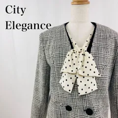 City Elegance　11AR　黒　ブラック　白　ホワイト　スカーフ　タイ　クラシカル　トラッド　リボン　ドット　水玉　レトロ　ダブルブレスト　ノーカラージャケット 3731