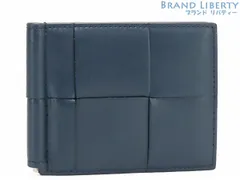 ボッテガヴェネタ マキシ　イントレチャート マネークリップ 二つ折り　ネイビー BOTTEGA VENETA ボッテガヴェネタ マネークリップ付き 二つ折り