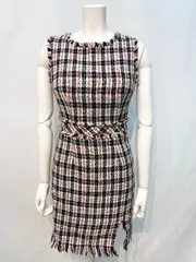 1665JEWELS ジュエルズ　キャバクラ　ドレス　ツイード　ラメ　キラキラ　ミディ　スリット　ノースリーブ　フリンジ　タイト　キャバドレス　M