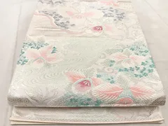 ゆりのはな　未使用品　袋帯　春うらら　刺繍入り　紋織り　六通柄　正絹　I107 ゆりのはな 未使用品 袋帯 春うらら 刺繍入り 紋織り 六通