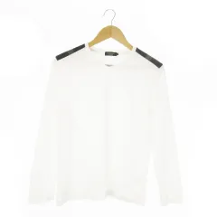 ブラックレーベルクレストブリッジ BLACK LABEL CRESTBRIDGE Tシャツ カットソー ロンT Vネック 長袖 コットン 切替 チェック ロゴ刺繍 M 白 ホワイト /AO11 ■GY03