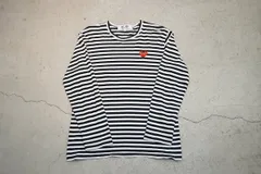 国内正規 美品 PLAY COMME des GARCONS プレイ コムデギャルソン RED EMBLEM RED HEART ボーダー 長袖 Tシャツ AX-T164 AD2024 1022P♪