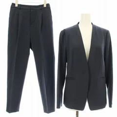 インディヴィ INDIVI ウールライクノーカラージャケット タックテーパードパンツ スーツ セットアップ 上下 ジップフライ 38 34 紺 ネイビー 127-45002 127-65001 /KU
