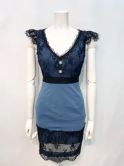 1667 JEWELS　ジュエルズ　キャバクラ　ドレス　レース　パールボタン　ミディ　タイト　フリル　キャバドレス　S