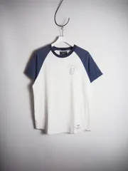 正規 Abercrombie&FITCH muscle アバクロンビーアンドフィッチ 半袖 Tシャツ ラグラン 白紺 ビンテージ ダメージ加工 アバクロ 523P★4