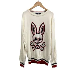 サイコバニー Psycho Bunny ロゴニット セーター オフホワイト Mサイズ リブ トリコロール 日本製のサムネイル