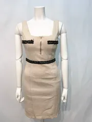 1668 Tika ティカ キャバクラ ドレス リブニット 伸縮性 タイト ゴールドチェーン フロントジップ ミニ キャバドレス S