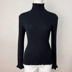 クリアインプレッション　リブニット　タートルネック　フリル　黒　ブラック　2  M  y2k  フェアリーグランジ