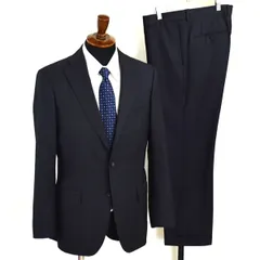 スーツカンパニー 伊製 REDA 110’s 段返り 3つボタン シングルスーツ M A6 ダークネイビー グレー ノータック AHT150 合物 春秋  5XJ032 【送料無料】【中古】【メンズビジネス】202510