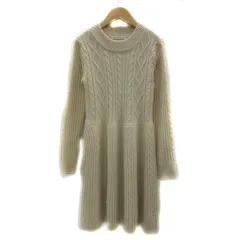 マジェスティックレゴン MAJESTIC LEGON ニットワンピース ミニ丈 長袖 ラウンドネック ケーブル編み M ライトベージュ /YS34 ■MO