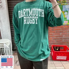 80s USA製 DARTMOUTH RUGBY ダートマス大学 7分袖 フットボールTシャツ 緑系 XL アイビーリーグ アメリカ製 ビンテージ D143-11-0023ZVW