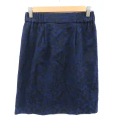 グリーンレーベルリラクシング ユナイテッドアローズ green label relaxing monable タイトスカート ひざ丈 総柄 38 紺 ネイビー /YK15